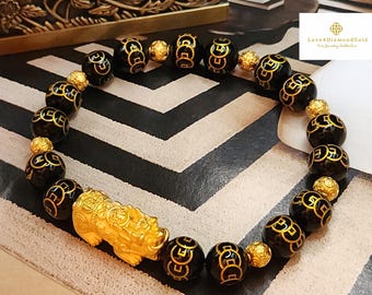 アクセサリー 24K GOLD PIYAO BRACELET 24K Gold (au999) Mini Pixiu / Piyao Extension Bracelet - Etsy