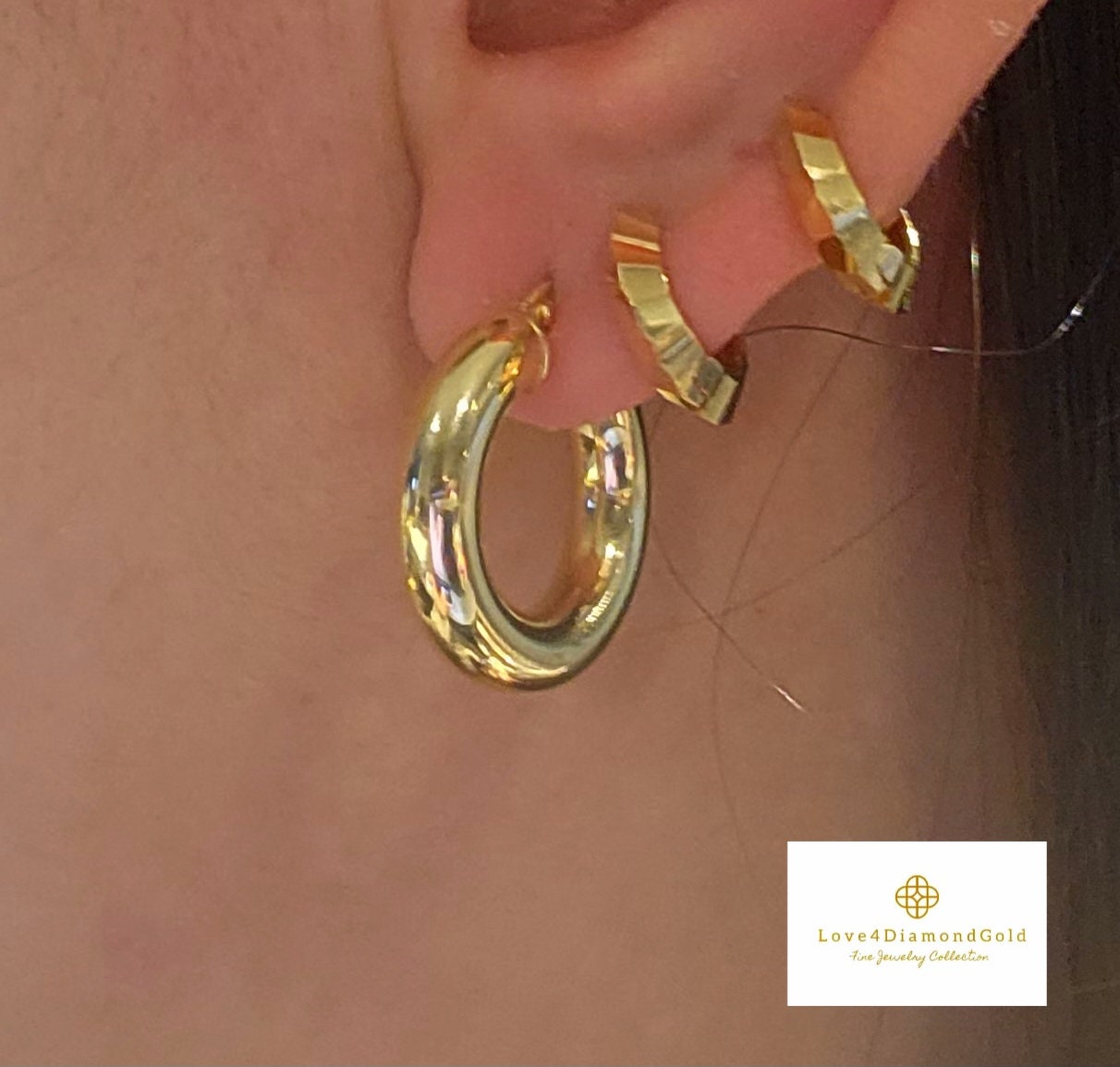 RI 様　K18 Jpn yg 3/25 loop earrings used Real 18K Gold Earrings 18K Gold Loop Earrings Shiny Small