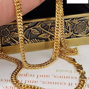 22&quot; 18K Real Gold Chain 18K Curb Chain 18K Gold Chain Necklace Cuban Chain Necklace Shiny Gold Chain Necklace 18K Minimalist Necklace