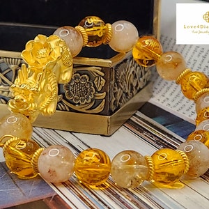 24K Real Feng Shui Bracelet 24K Pixiu Bracelet Wealth Bracelet Solid Gold Money Catcher Bracelet 24K Double Pixiu Bracelet Citrine Bracelet