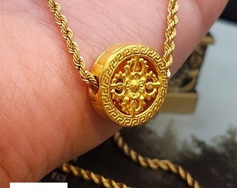Pure Gold Clover Necklace, 18K Rope Chain, 24K Gold Pendant, Lucky Necklace