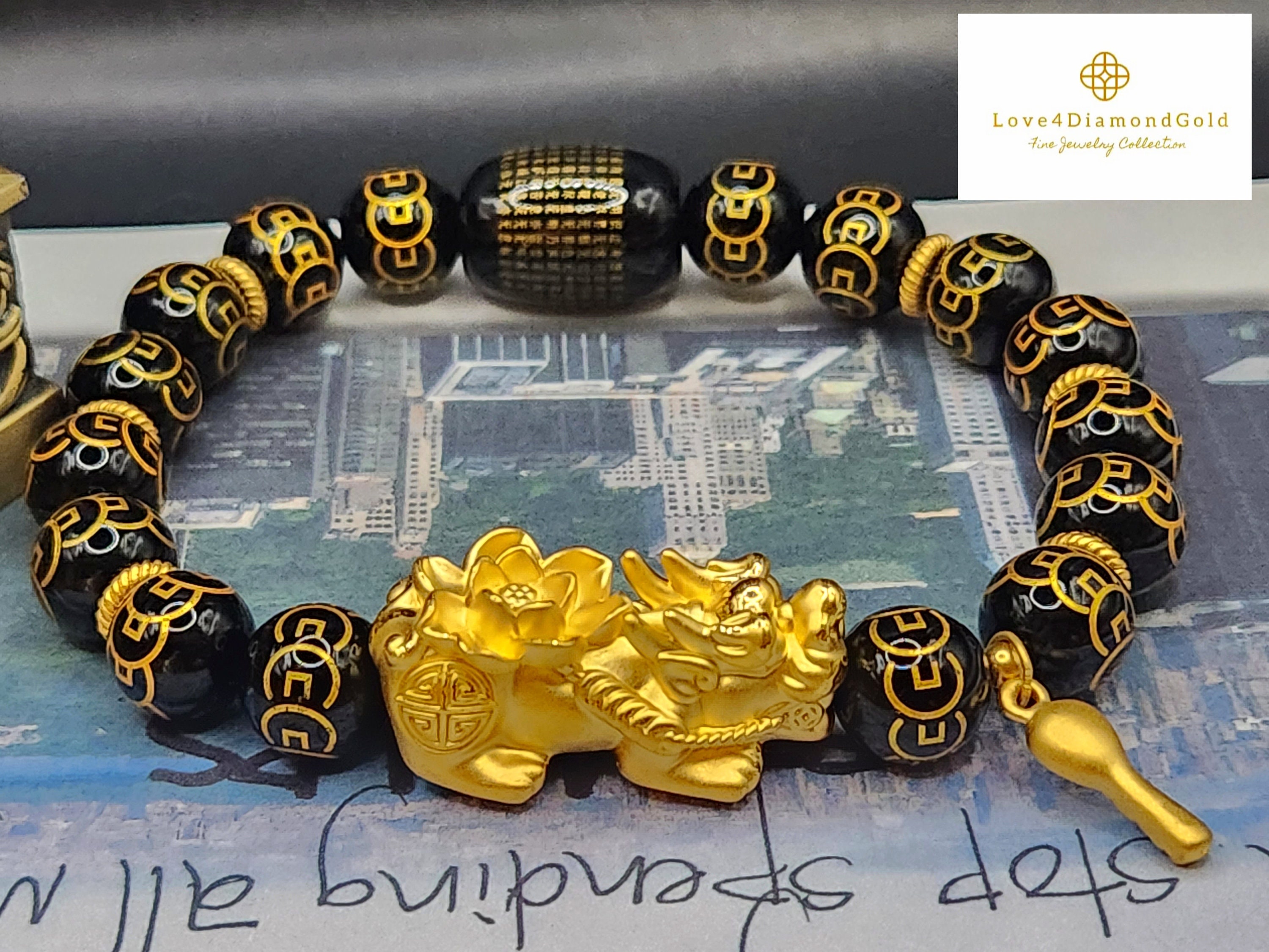 Buy ecatee Feng Shui Black Obsidian Pixiu Om mani Bracelet Wealth Good Luck  Dragon with Gold Plated PiXiu Pi Yao Attract Luck and Wealth.(Unisex13  BeadsDouble Pixiu BraceletPack Of 1 ), 5X5X2 cm