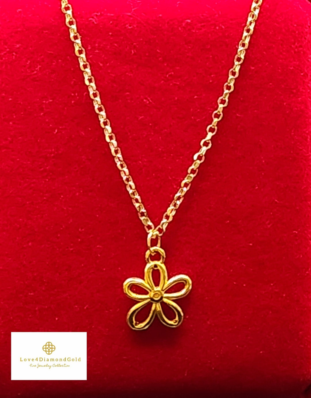 24K Real Gold Necklace Minimalist Gold Necklace 24K Flower Necklace