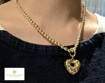 Genuine 18K Gold Necklace, 18K Gold Heart Necklace,  Chunky Open Heart Necklace,  18K Gold Love Necklace, Gift for Her, Birthday Git : Au750