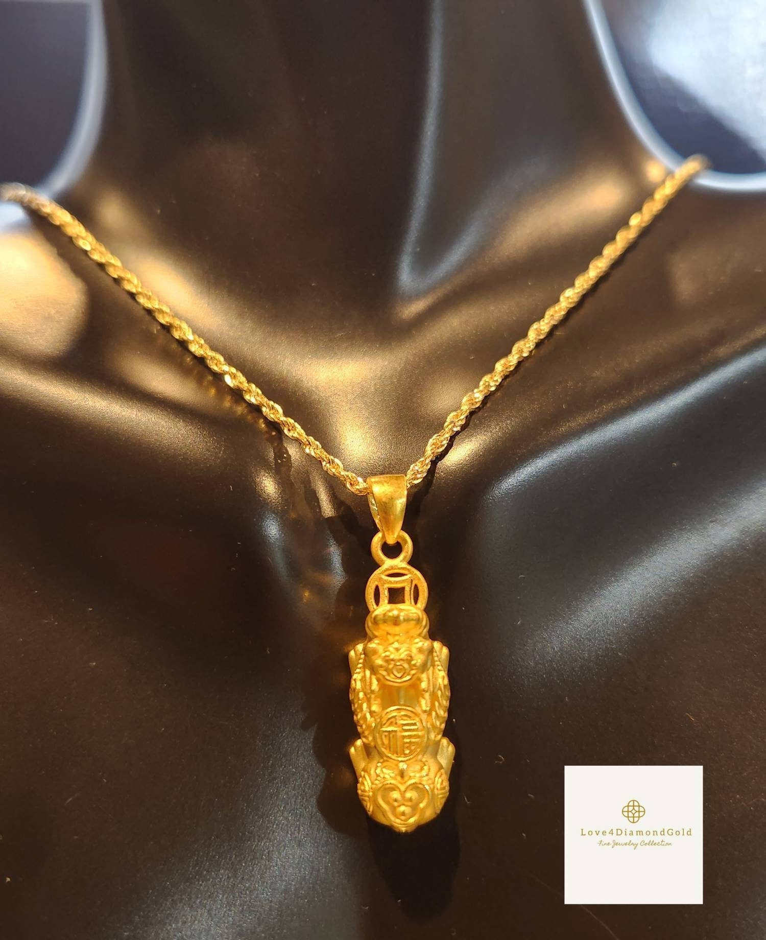 Real Pure Gold 24K Necklace 18K Gold Chain Necklace Lucky Necklace Pixiu Necklace 24K Pixiu Pendant Piyao Necklace Lucky Minimalist Necklace