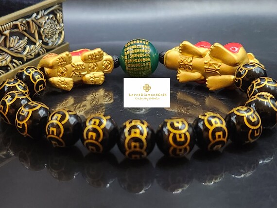 24K Real Feng Shui Bracelet 24K Pixiu Bracelet Wealth Bracelet Solid Gold Money Catcher Bracelet Double Pixiu Bracelet Protection Bracelet
