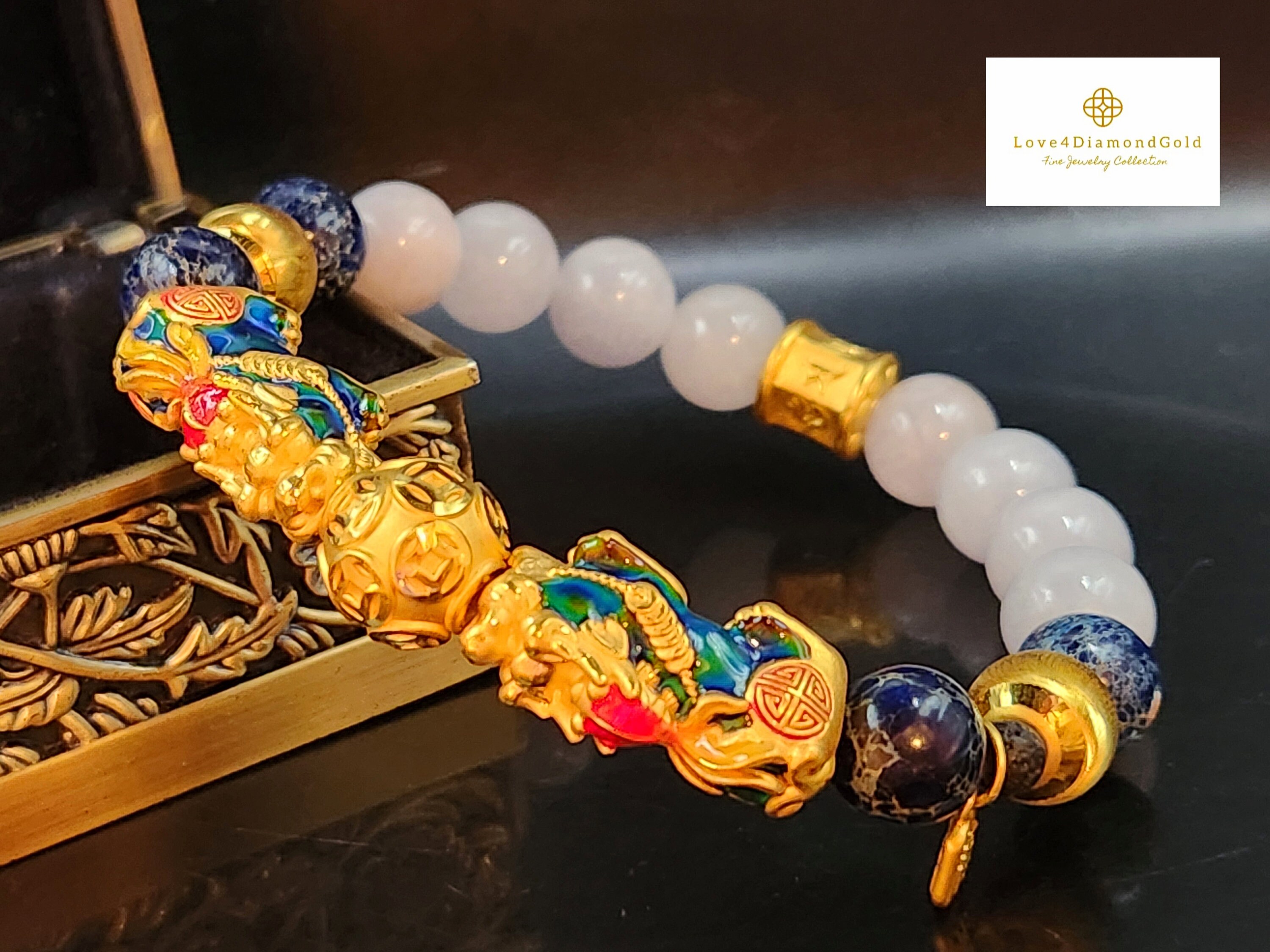 24K Gold Piyao Pixiu Lucky Charm Bracelet Tiger Eye