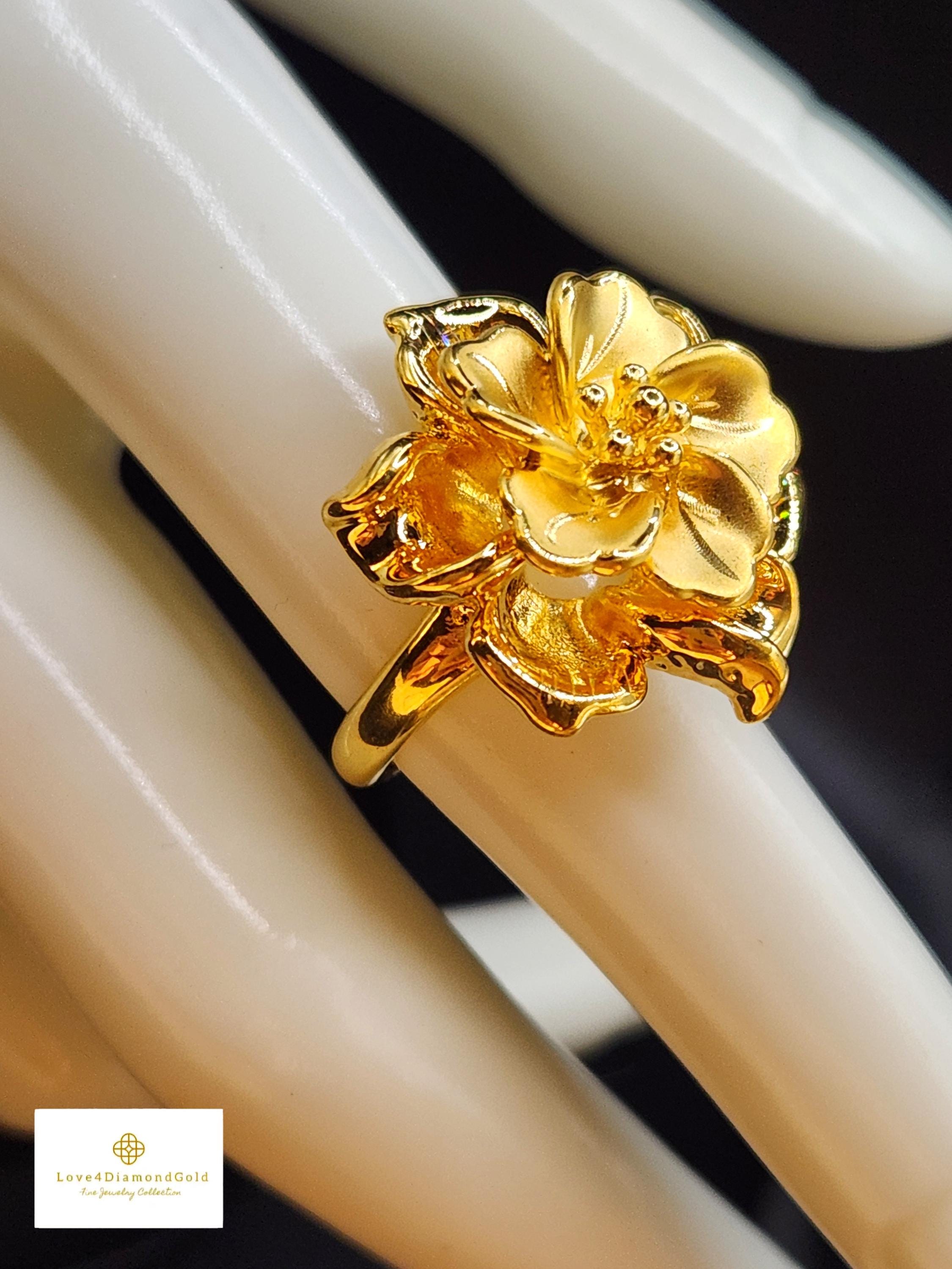 24K Solid Gold Rose Ring, Pure Gold Lucky Ring: Au999 - Etsy