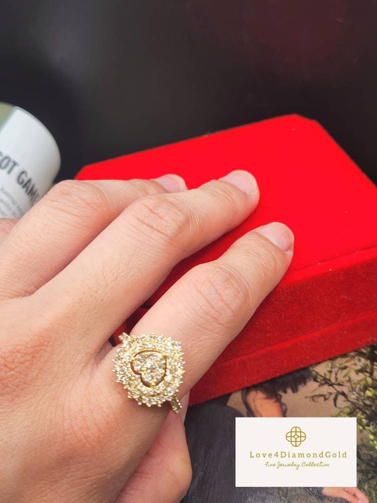 18K Real Diamond Ring 18K Real Gold Ring 18K Gold Heart Ring Etsy