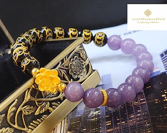 Echtes 24K Gold Lotus Armband 24K Blumen Armband Feng Shui Armband Echtes 24K Gold Armband 24K Glücksarmband 24K Glücksarmband