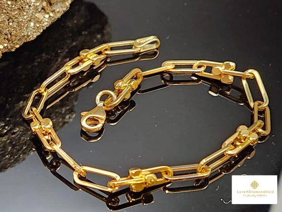 Real 18K Gold U Link Bracelet 18K Gold Minimalist Bracelet 18K 