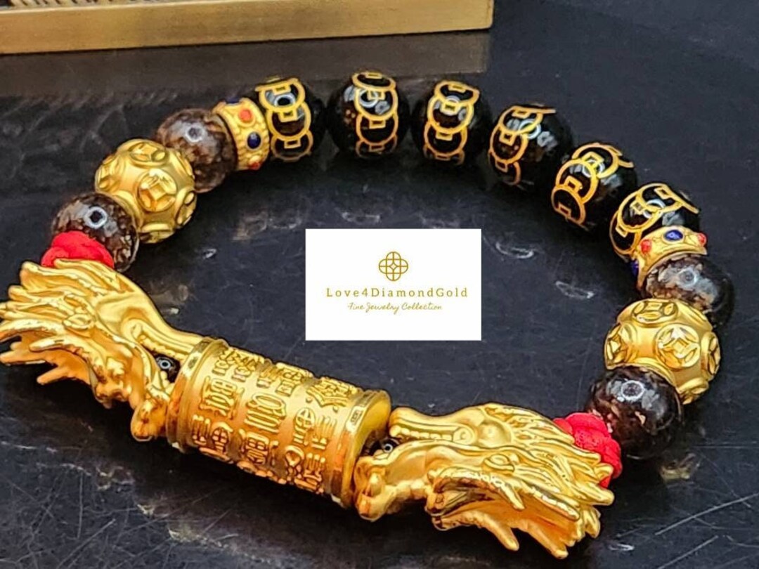 24K Real Gold Dragon Bracelet Unisex Double Dragon Bracelet 24K Gold