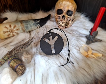 Algiz Rune Viking Amulet, Nordic Steel Pendant