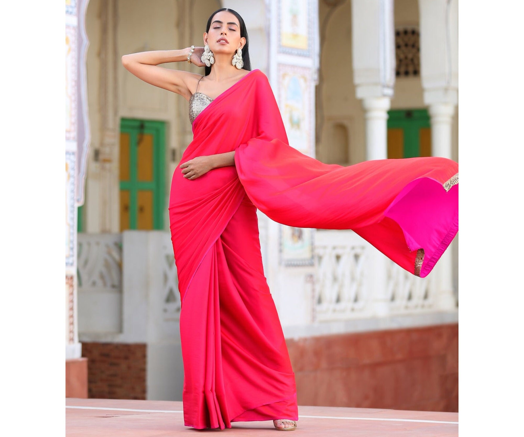 Beautiful Designer Satin Saree Bridal 