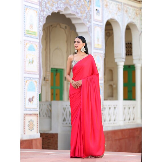 Beautiful Designer Satin Saree Bridal 