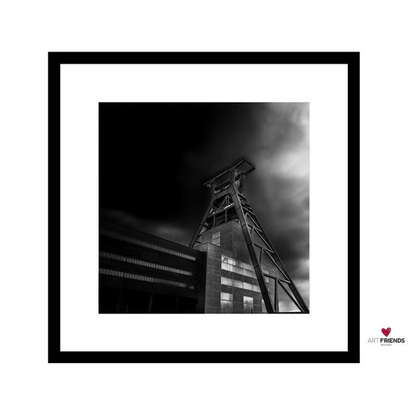 Fine Art Wall Art, Black and White minimalist photo, Ruhrpott Landmark, stylish gift, living room decor, Essen Zoll Verein, home decoration