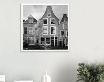 Framed Fine Art Black & White Photography of Dutch Houses, White Frame, Travel Print, Dutch Fine Art, Amsterdam, Minimalist gift, home decor