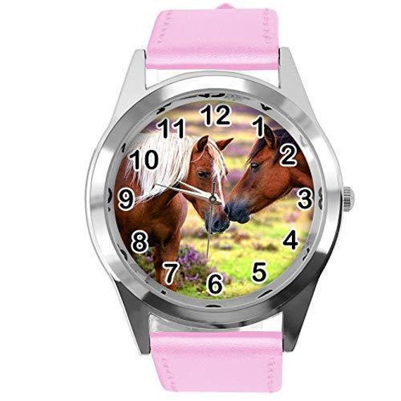Pink Leather Round Watch for Beautiful Horse Fans E2 Etsy