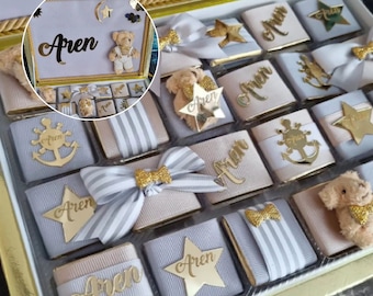 Bomboniere di cioccolato per baby shower per ragazzi, design personalizzato con 48 pezzi di cioccolato napoletano