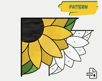 Sunflower Corner Stained Glass Suncatcher • Beginner Pattern • Digital PDF Download