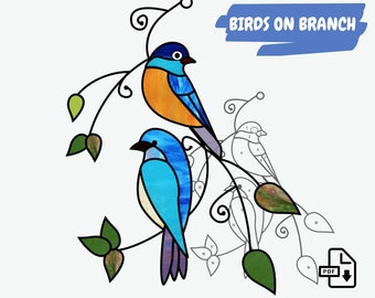 Birds on Branch Stained Glass Pattern • DIY Window Hanging (PDF)