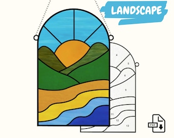 Digital PDF Download • Landscape Stained Glass Pattern • Beginner Suncatcher Pattern