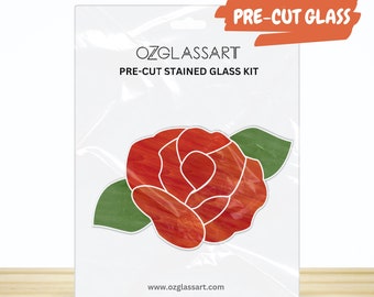 Pre-Cut Rose Stained Glass Kit - Stained Glass Red Rose Pre-Cut Kit - DIY Glass Kit