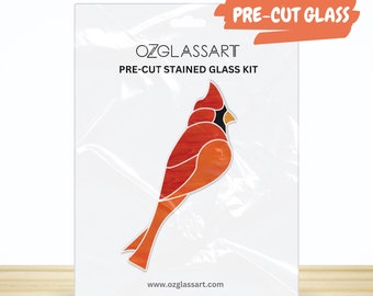 Red Cardinal Pre-cut Stained Glass Kit - Stained Glass Bird Pre-Cut Kit - DIY Glass Kit