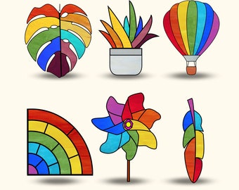 Paquete de patrones de vitrales LGBTQ. Patrones coloridos y sencillos para el orgullo. Descarga digital en PDF.