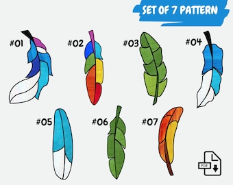 Feather Stained Glass Suncatcher Pattern Set • Seven Beginner Feathers Pattern • Digital PDF Download