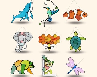 Megapaquete de patrones de vitrales de animales • Descarga digital en PDF • Paquete de nueve patrones