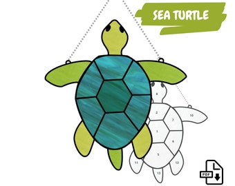 Sea Turtle Stained Glass Pattern • Beginner Suncatcher Pattern • Digital PDF Download