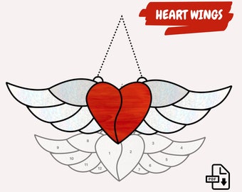 Angel Wings Stained Glass Pattern • Winged Heart Stained Glass Pattern