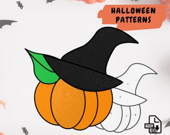 Halloween Pumpkin Hat Stained Glass Pattern • Digital PDF Download