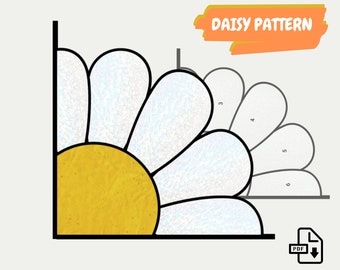 Daisy Corner Pattern, Stained Glass suncatcher beginner Pattern • Digital PDF Download