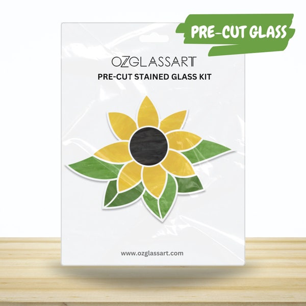 Kit de vitrail de tournesol prédécoupé - Kit de prédécoupe de tournesol de vitrail - Kit de verre bricolage