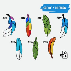 Feather Stained Glass Suncatcher Pattern Set • Seven Beginner Feathers Pattern • Digital PDF Download