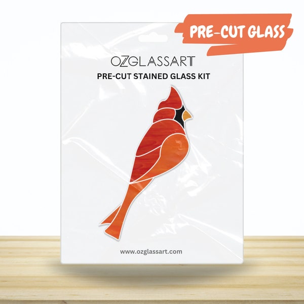 Red Cardinal Pre-cut Stained Glass Kit - Stained Glass Bird Pre-Cut Kit - DIY Glass Kit