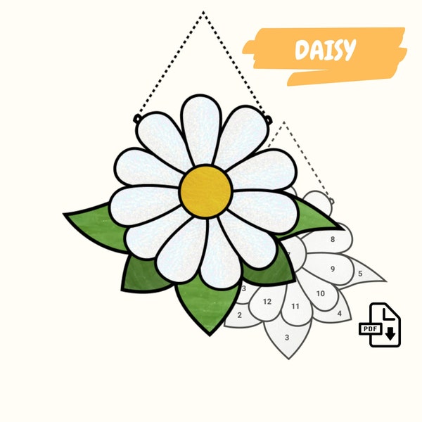 Daisy Flower Stained Glass Pattern • Beginner Stained Glass Daisy Pattern