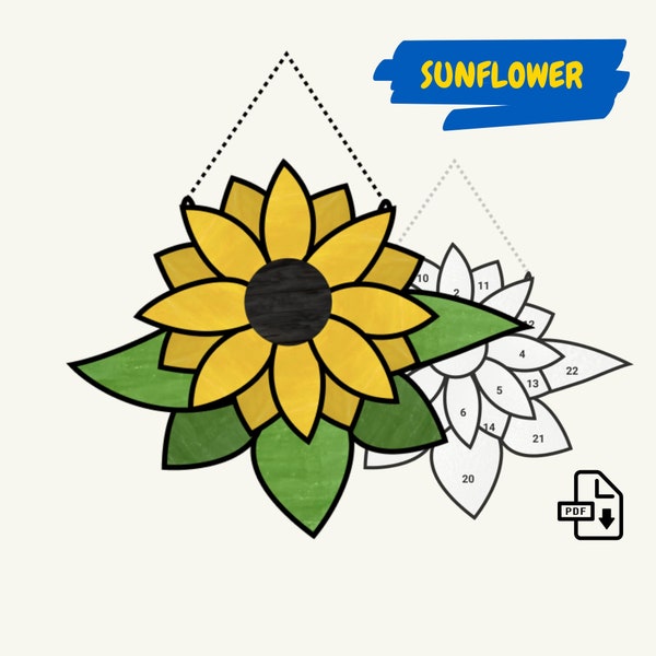 Sunflower suncatcher pattern •  Stained glass sunflower pattern •  Digital PDF Download