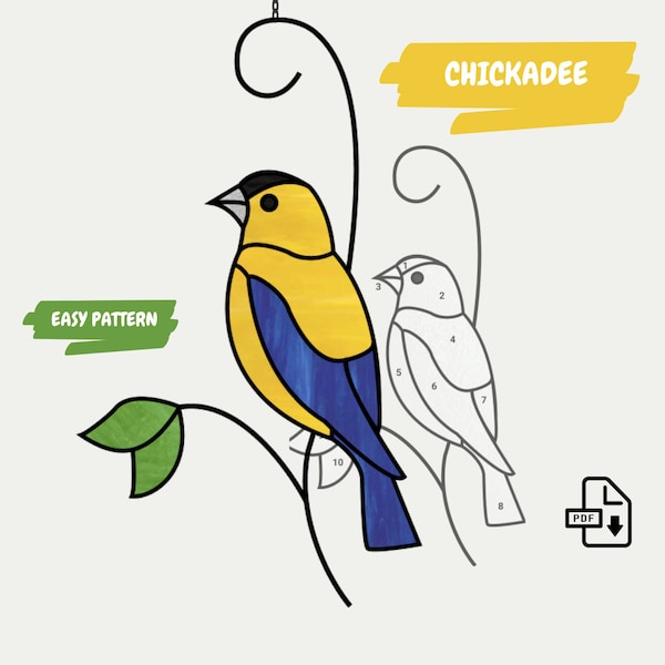Chickadee suncatcher pattern • Stained glass suncatcher pattern • Digital Download