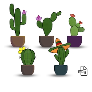 Stained Glass Cactus Pattern Bundle • 5 Cactus Plant Suncatcher PDF Pattern