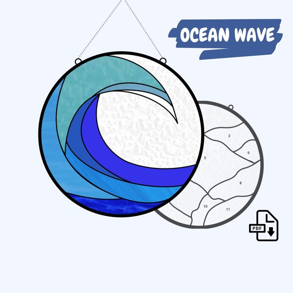 Ocean Wave Stained Glass Suncatcher Pattern • Wave Window Hanging Pattern • Digital Download