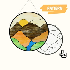 Mountain Landscape Stained Glass Pattern • Landscape Suncatcher Window Hanging Decor • Easy Pattern