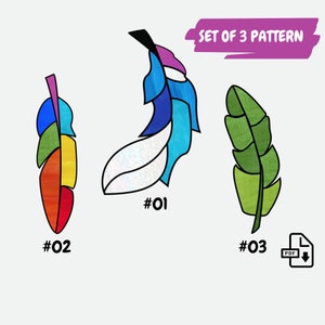Feather Pattern, stained glass feather suncatcher pattern, set of 3 pattern