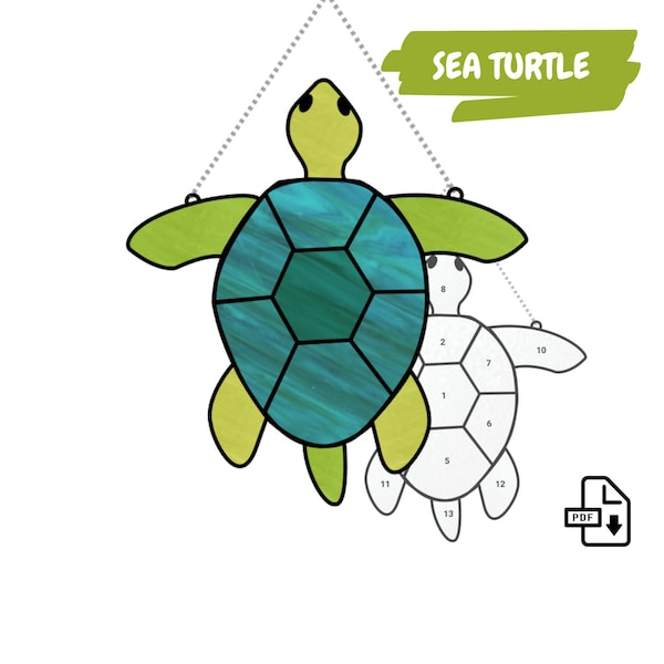 Sea Turtle Stained Glass Pattern • Beginner Suncatcher Pattern • Digital PDF Download