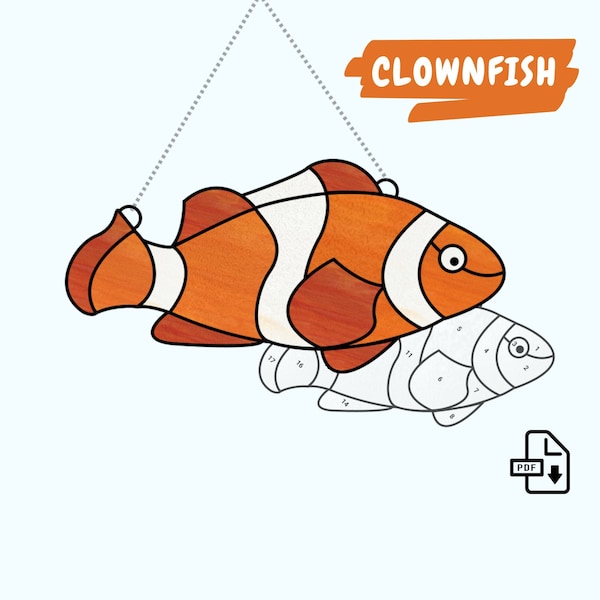 Motif de vitrail poisson-clown • Motif de vitrail Nemo facile