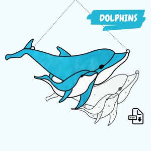 Motif dauphins en vitrail, motif attrape-soleil dauphins pour débutants