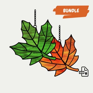 Ahornblatt Glasmalerei • Bündel Herbst und Frühling Suncatcher Muster • Digitaler PDF Download