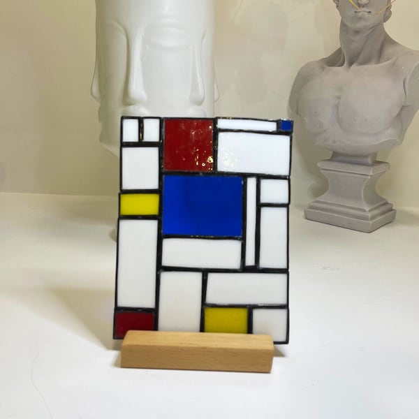 Piet Mondrian Stained Glass Panel  • Home decor  •  Gift For Her